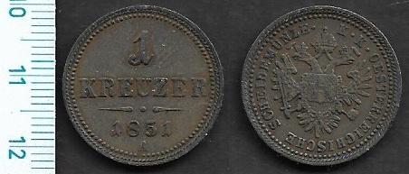 Rakousko - 1 krejcar 1851 A - Franz Josef I. /N-RU°510