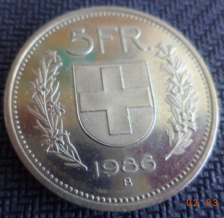 5  FRANK.  - Confoederatio Helvetica - Švýcarsko - r. 1986 B
