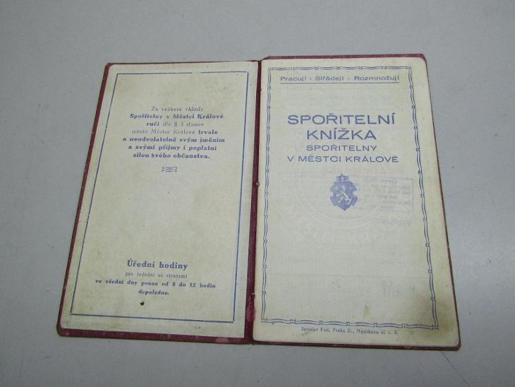 Stará spořitelní knížka Spořitelna v Městci Králové 1935