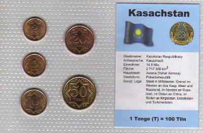 KAZACHSTÁN: kompletní sada 5 mincí 1993 UNC (patina) v blistru