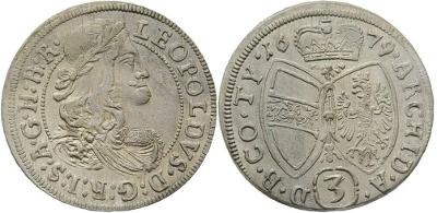 Leopold I. 3 Kreuzer 1679 Tirol sbírkový č.28967