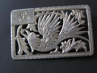 ART DECO- luxusní stříbrná brož s monogramem AB