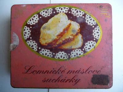 Stará plechová krabička - Lomnické máslové suchárky - z roku 1983